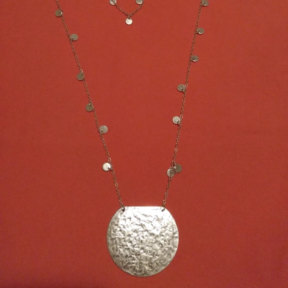 Silver Layered Necklace with Pendant